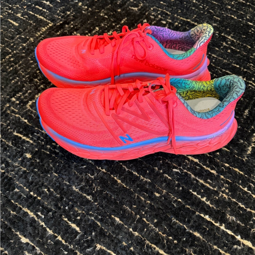 Mens New Balance Fresh Foam X More v4 - Electric Red Bright Lapis EUC Size 12 - Picture 2 of 9